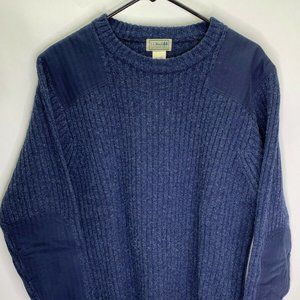 Vintage LL Bean Mens Military Hunting Sweater England Blue Elbow Patch Large